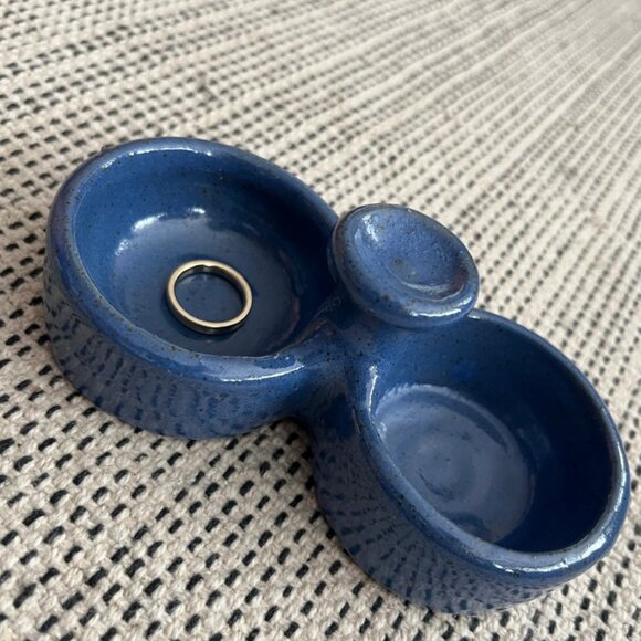 Vintage Periwinkle Blue Mini Double Dish Pottery Catch All - Picture 2 of 5